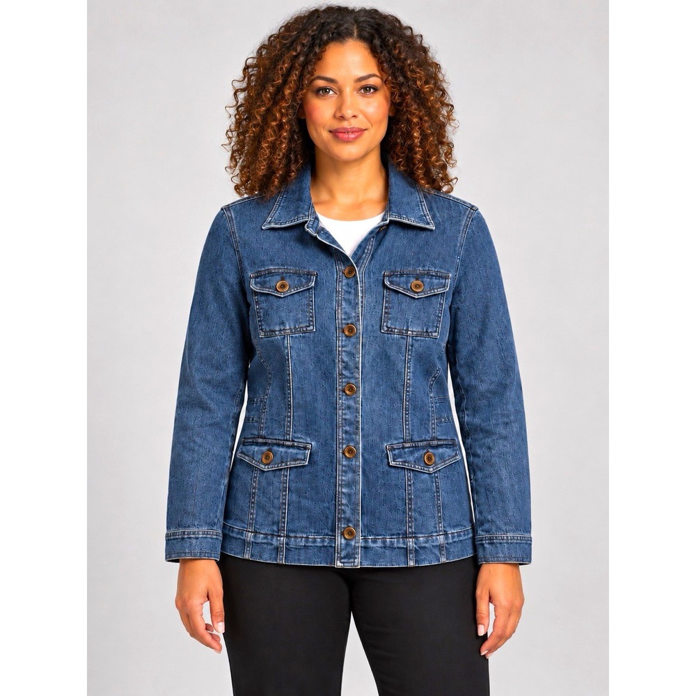 Jones New York Signature Women's Dark Wash Denim Utility Jacket Size L